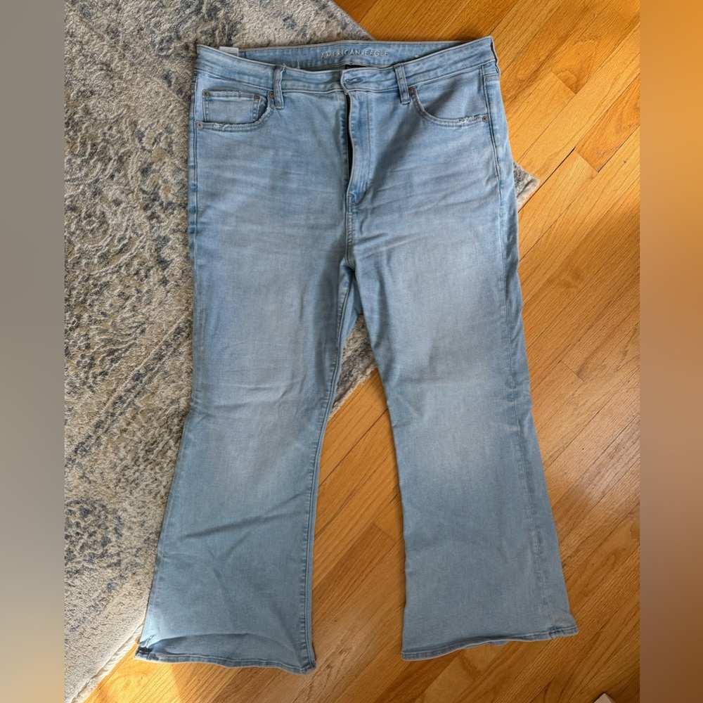 American Eagle super high rise flare next level stretch light denim jeans